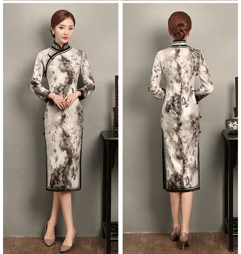 墨蝶時尚優(yōu)雅旗袍，水墨印花旗袍裙