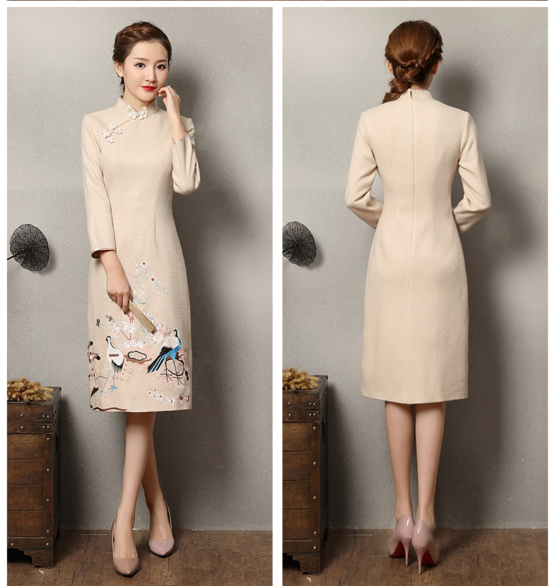 錦鶴刺繡旗袍，家佳樂文學(xué)旗袍裙