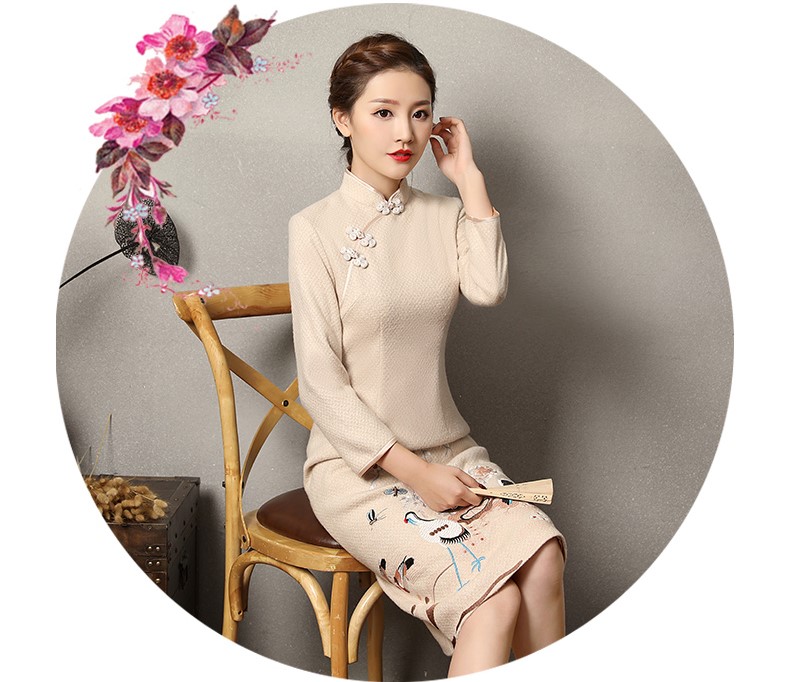 錦鶴刺繡旗袍，家佳樂文學(xué)旗袍裙