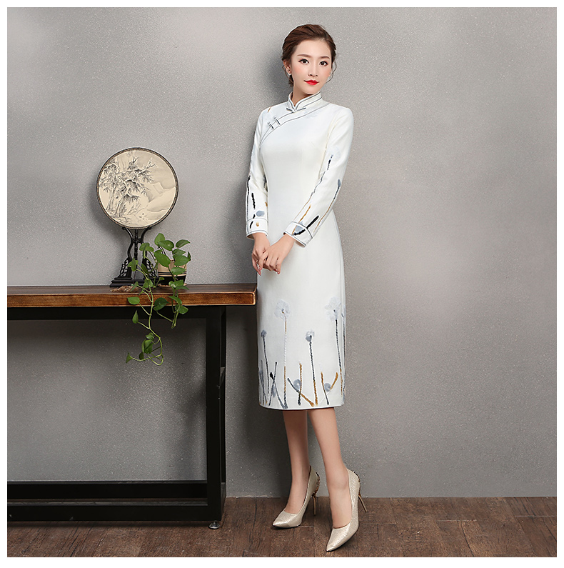 素凈寫意旗袍，簡約白色旗袍裙
