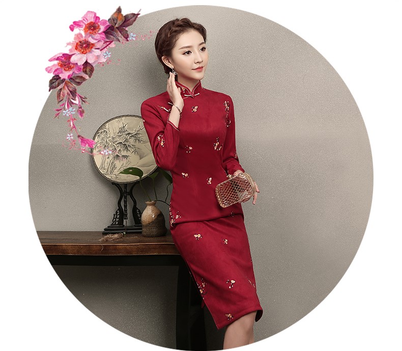 紅色印梅花旗袍，鮮艷熱情旗袍裙