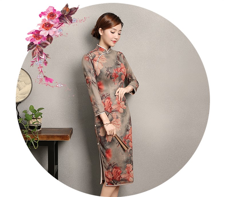 復(fù)古風(fēng)紅旦旗袍，中式紅花朵旗袍裙