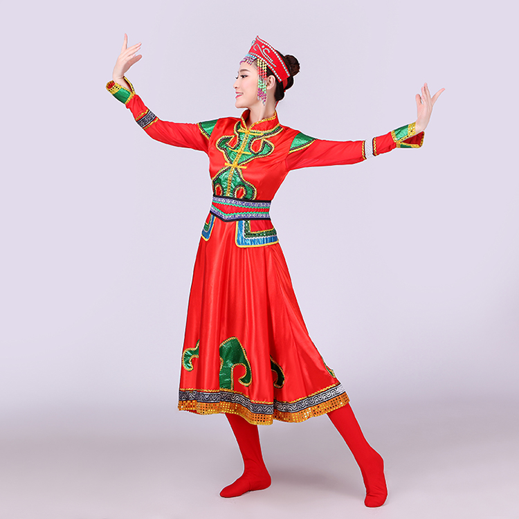 紅色大裙擺蒙古族服飾，少數(shù)民族服裝