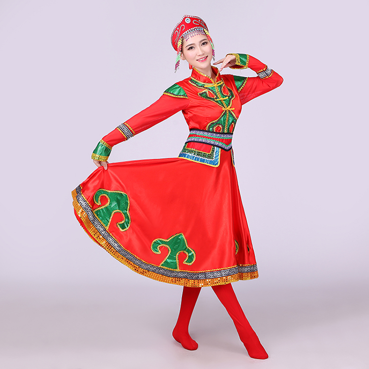 紅色大裙擺蒙古族服飾，少數(shù)民族服裝
