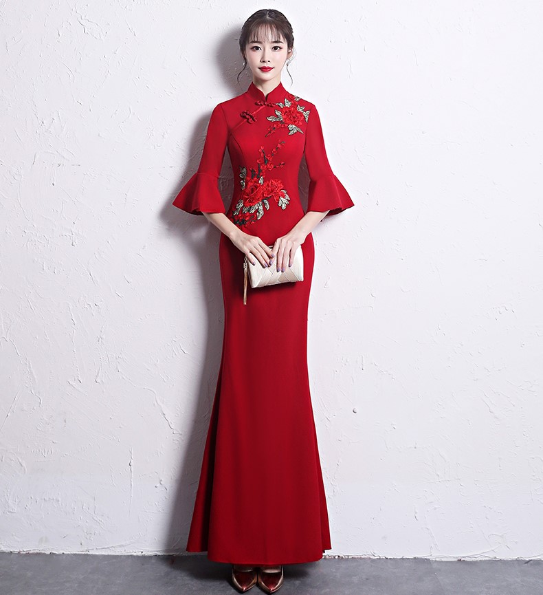 時(shí)尚復(fù)古中式禮服，喇叭袖晚禮服