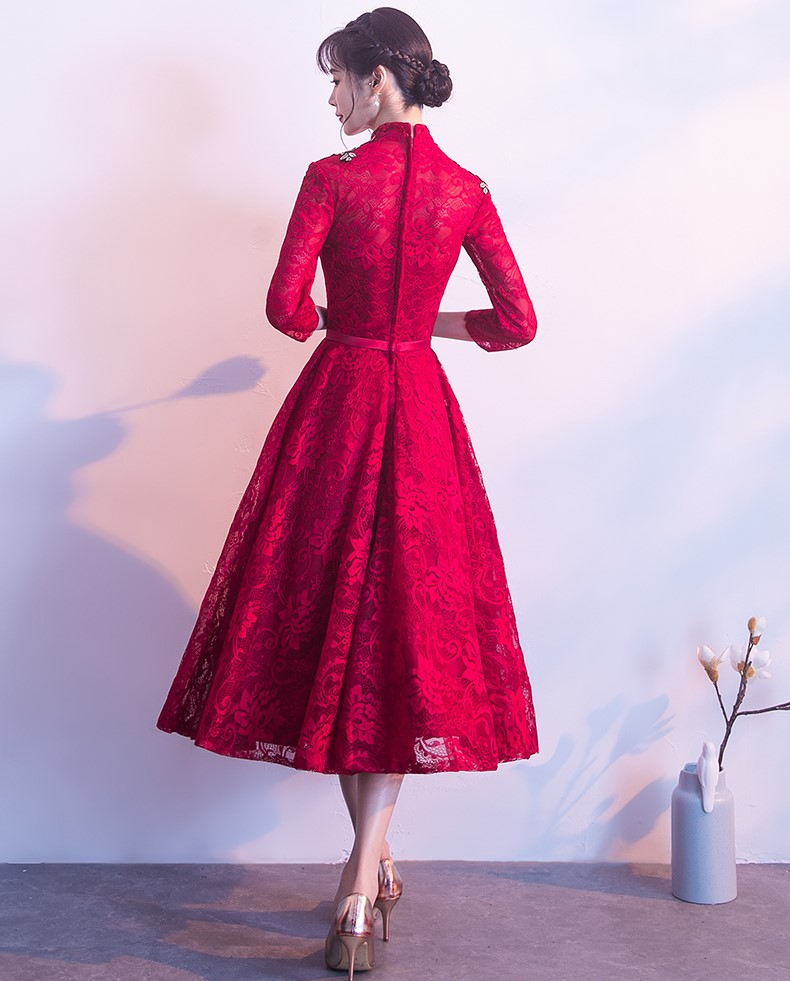 古典蕾絲中式禮服，優(yōu)雅花朵晚禮服