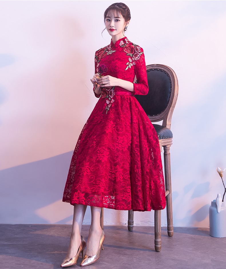 古典蕾絲中式禮服，優(yōu)雅花朵晚禮服