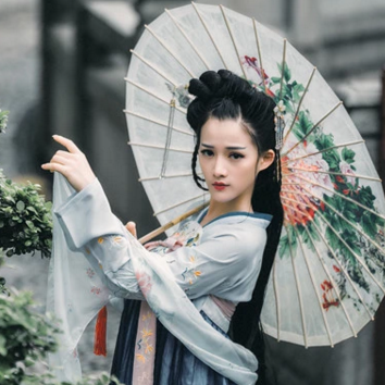 兩組齊胸襦裙?jié)h服女子頭像，唯美古風真人頭像