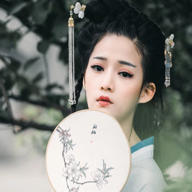 兩組齊胸襦裙?jié)h服女子頭像，唯美古風真人頭像