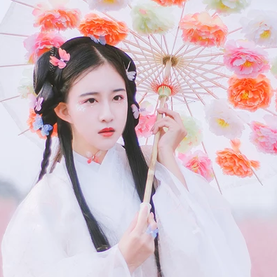 蝶花帶傘女生頭像，唯美古風(fēng)真人頭像
