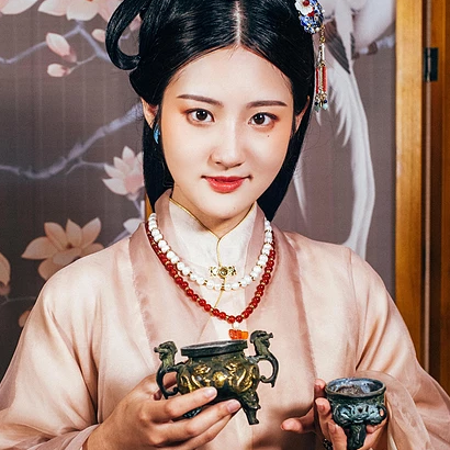 優(yōu)雅復(fù)古帶團(tuán)扇女子頭像，唯美古風(fēng)真人頭像