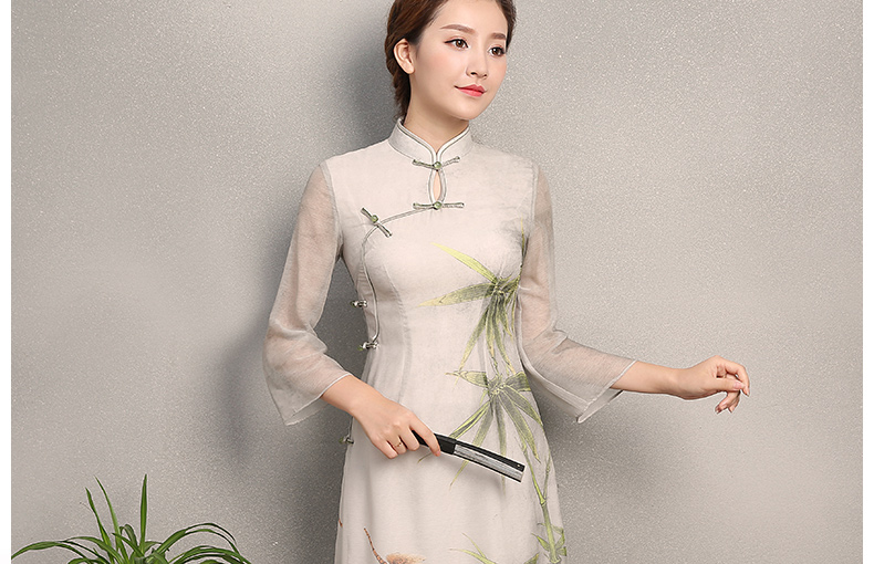 竹軒淡雅旗袍，中袖改良奧黛風旗袍裙