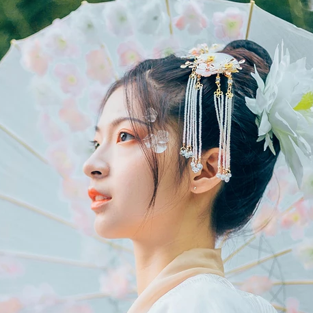 花神淚帶團(tuán)扇女生頭像，唯美古風(fēng)真人頭像