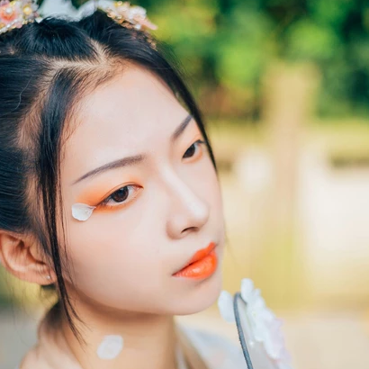 花神淚帶團(tuán)扇女生頭像，唯美古風(fēng)真人頭像