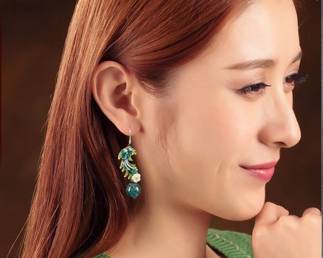 翠羽靈翩耳環(huán)，家佳樂文學(xué)琉璃景泰藍(lán)鳳凰首飾