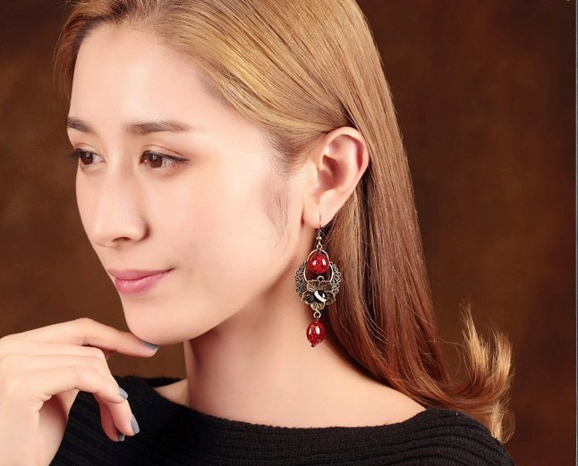家佳樂文學紅琉璃古風耳環(huán)首飾