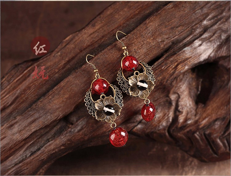 家佳樂文學紅琉璃古風耳環(huán)首飾