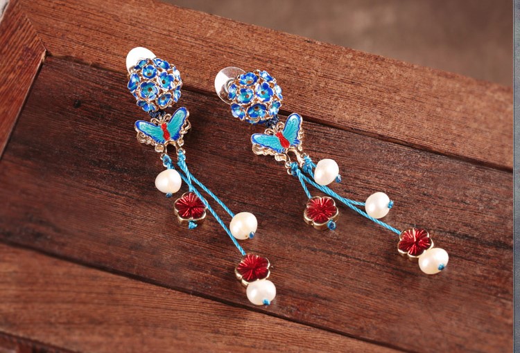 家佳樂文學(xué)景泰藍蝴蝶耳釘氣質(zhì)耳環(huán)首飾