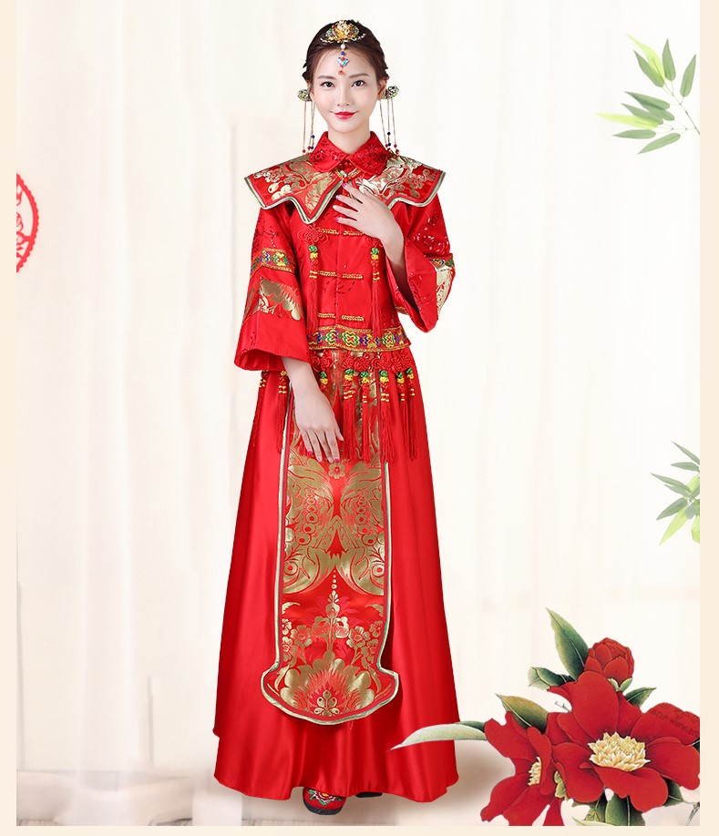 傳統(tǒng)古典刺繡中式禮服，家佳樂文學(xué)唯美新娘禮服