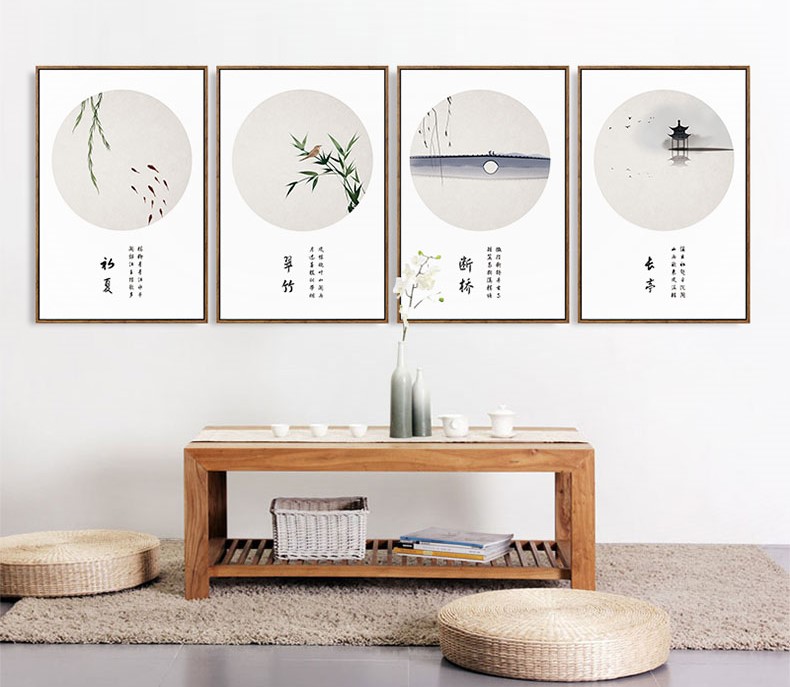 四款新中式禪意水墨畫(huà)，家佳樂(lè)文學(xué)客廳裝飾畫(huà)