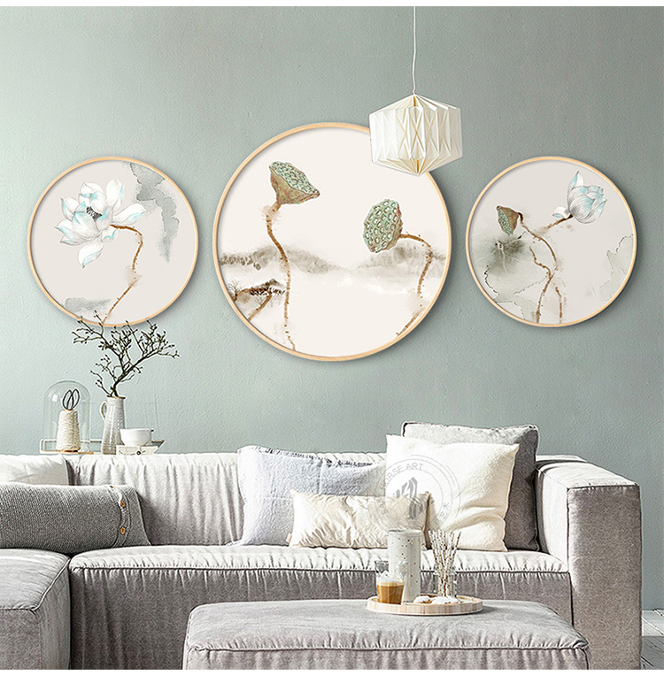 新中式寫意蓮花家佳樂文學圓形裝飾畫