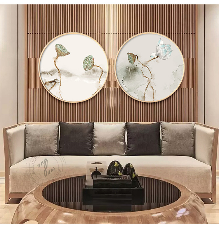 新中式寫意蓮花家佳樂文學圓形裝飾畫