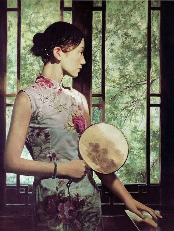 風(fēng)情萬種的油畫旗袍女子！