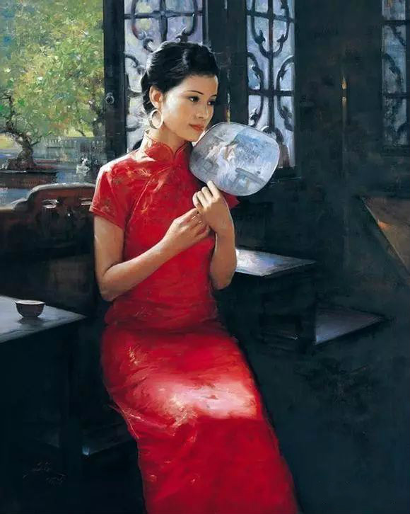 風(fēng)情萬種的油畫旗袍女子！