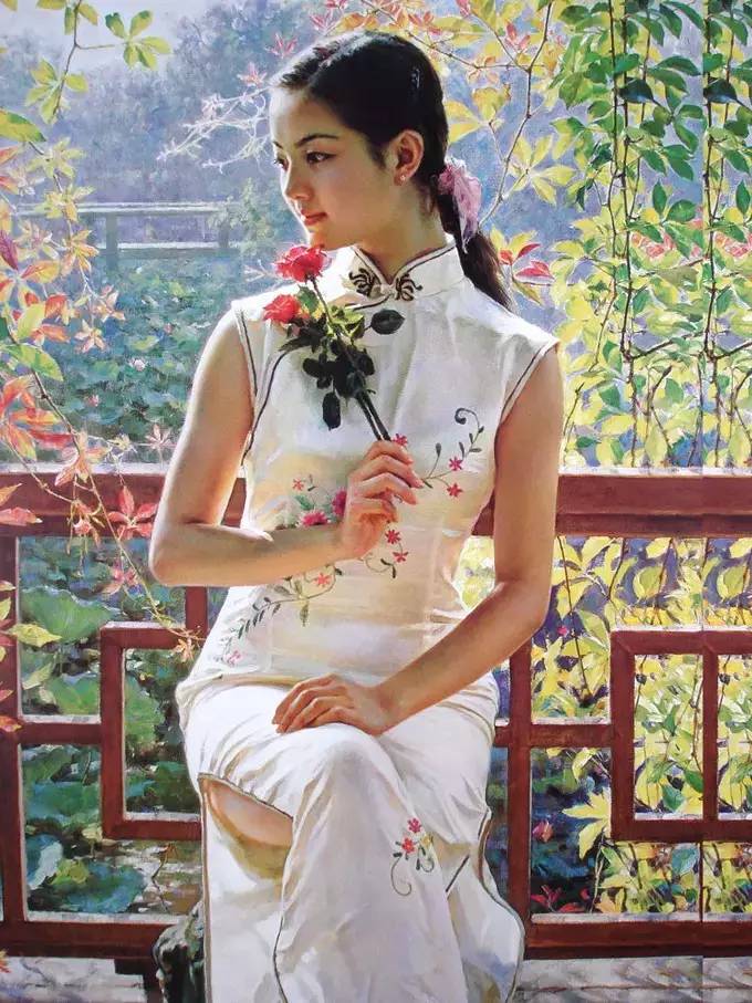 風(fēng)情萬種的油畫旗袍女子！