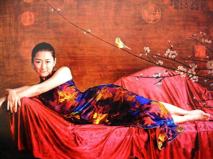 風(fēng)情萬種的油畫旗袍女子！