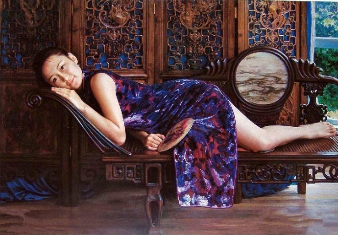 風(fēng)情萬種的油畫旗袍女子！