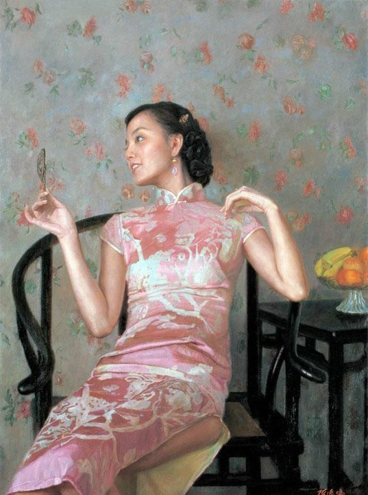 風(fēng)情萬種的油畫旗袍女子！