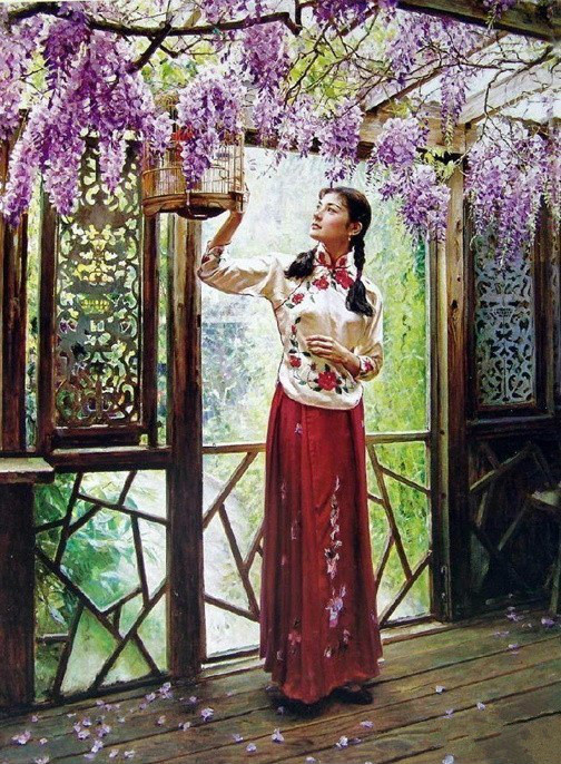 風情萬種的油畫旗袍女子！