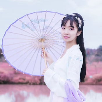 粉紫小清新帶團扇傘頭像，唯美古風真人頭像