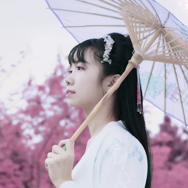 粉紫小清新帶團扇傘頭像，唯美古風真人頭像