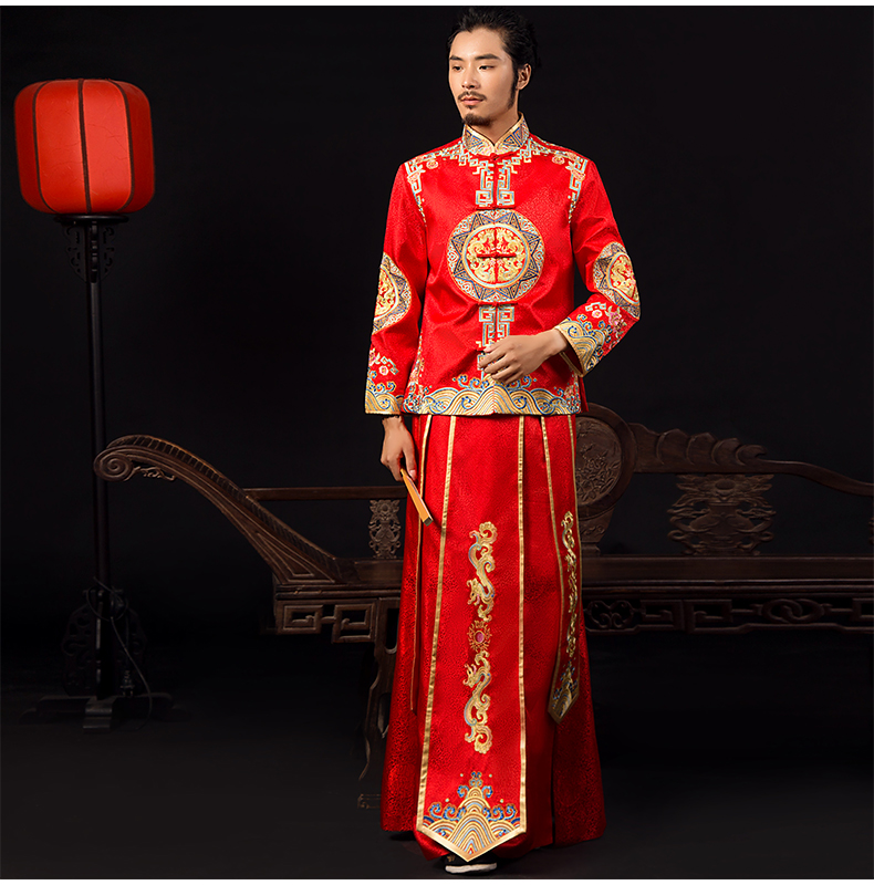 古典中式禮服，家佳樂文學(xué)新郎結(jié)婚禮服