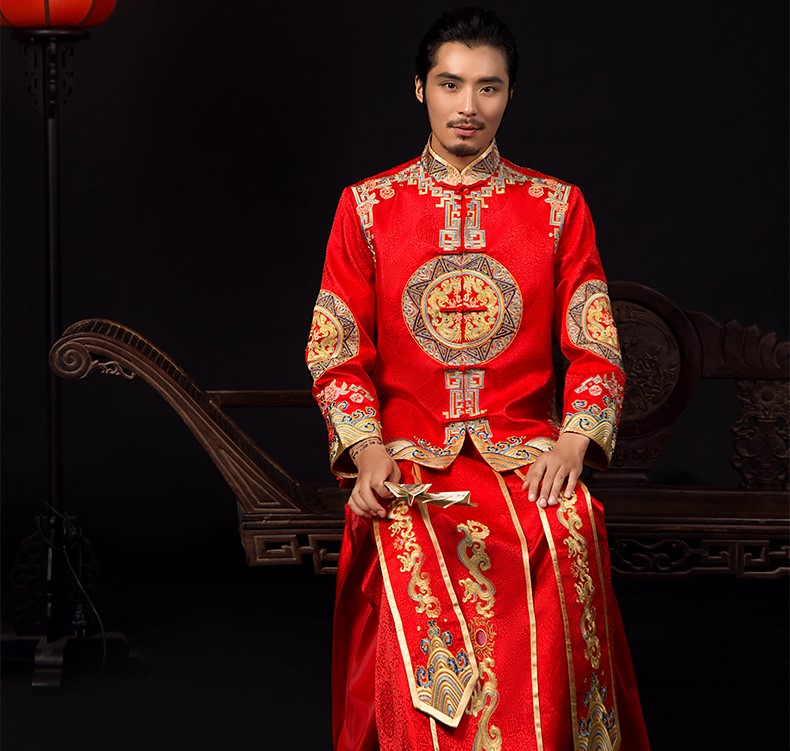 古典中式禮服，家佳樂文學(xué)新郎結(jié)婚禮服