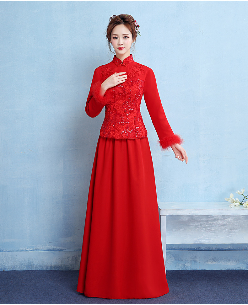 古典中式禮服，家佳樂(lè)文學(xué)保暖晚禮服