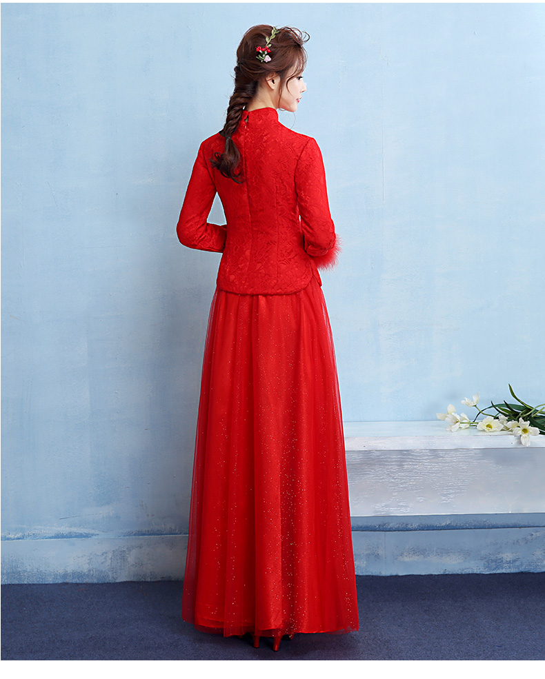 牡丹繡花中式禮服，家佳樂文學(xué)保暖晚禮服