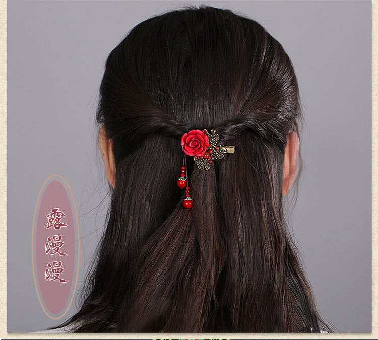 嬌艷紅色玫瑰花朵發(fā)夾頭飾