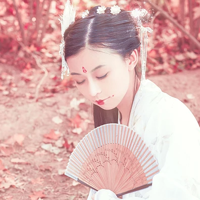 落葉意境彈琵琶女生頭像，唯美古風(fēng)真人頭像