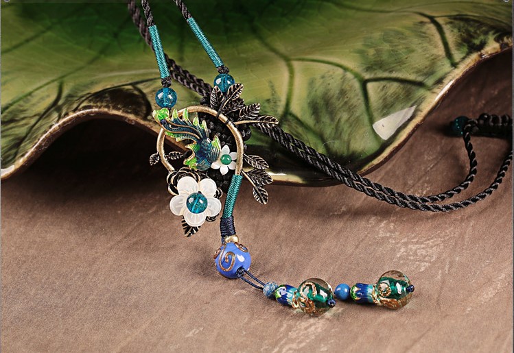 家佳樂文學藍琉璃鳳凰吊墜毛衣鏈項鏈