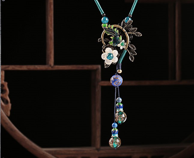家佳樂文學藍琉璃鳳凰吊墜毛衣鏈項鏈