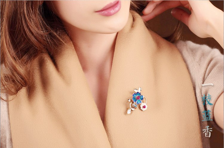 一枝藍(lán)香胸針，景泰藍(lán)家佳樂文學(xué)復(fù)古飾品