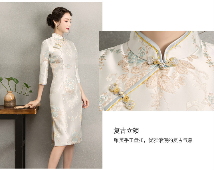 清新淡雅繡花旗袍，中袖優(yōu)雅旗袍裙