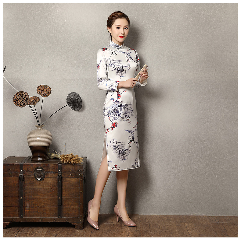 傲雪蠶絲旗袍，長(zhǎng)袖加厚旗袍裙