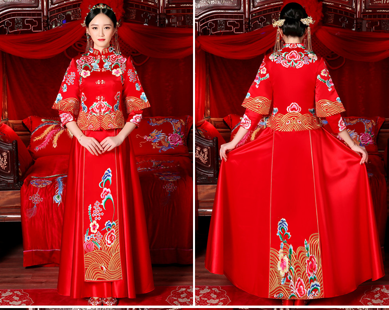 花團(tuán)錦簇中式禮服，新娘結(jié)婚禮服