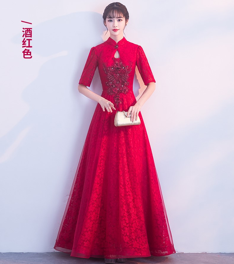 典雅氣質(zhì)中式禮服，網(wǎng)紗蕾絲晚禮服