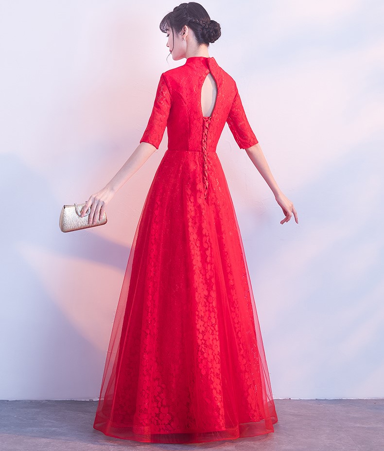 典雅氣質(zhì)中式禮服，網(wǎng)紗蕾絲晚禮服
