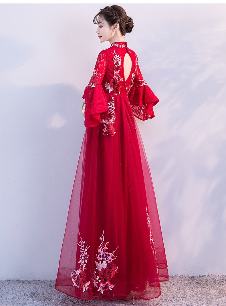 時(shí)尚喇叭袖中式禮服，性感唯美晚禮服